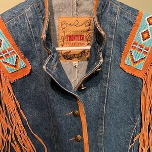 Denim Jacket with Fringe and Embroidery